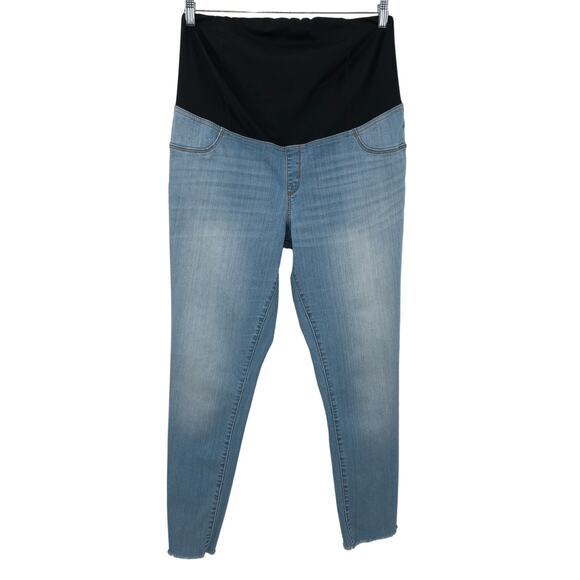 Isabel Maternity Light Blue Wash Raw Hem Crossover Over Belly Panel Jegging Jean - Picture 1 of 10